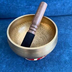 Tibetan Gold Singing Bowl with Wooden Mallet